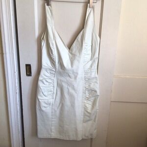 Vintage Wilson’s Leather Cream V-Neck Ruched Mini Dress